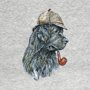 Sherlock Holmes Newf with Pipe and Deerstalker Hat T-Shirt